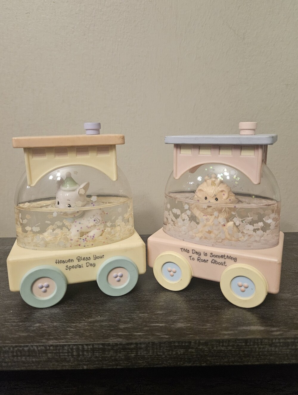 Precious Moments Birthday Train Waterdome Snow Globes - Lot of 2 (Ages 3 & 5)